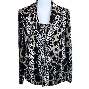 Kasper Mixed Animal Print Blazer and Shell Top Set Black Tan - Women's Size 4